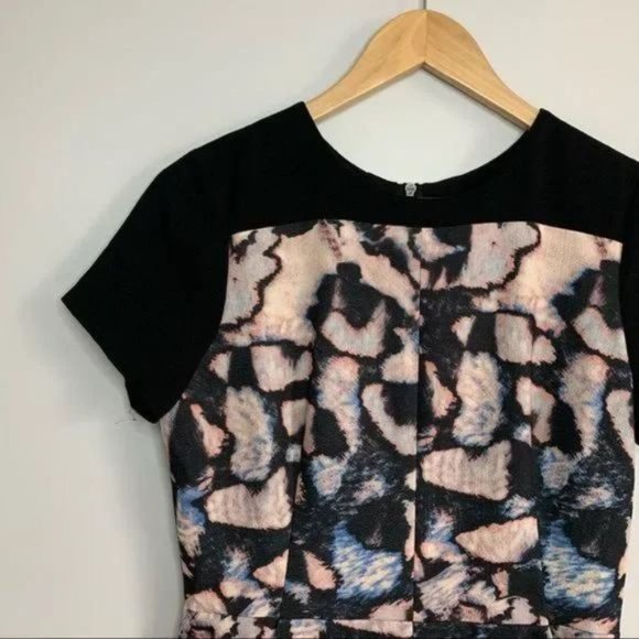 Club Monaco dress casual abstract print black multi color shirt sleeves size 6 - Picture 7 of 11